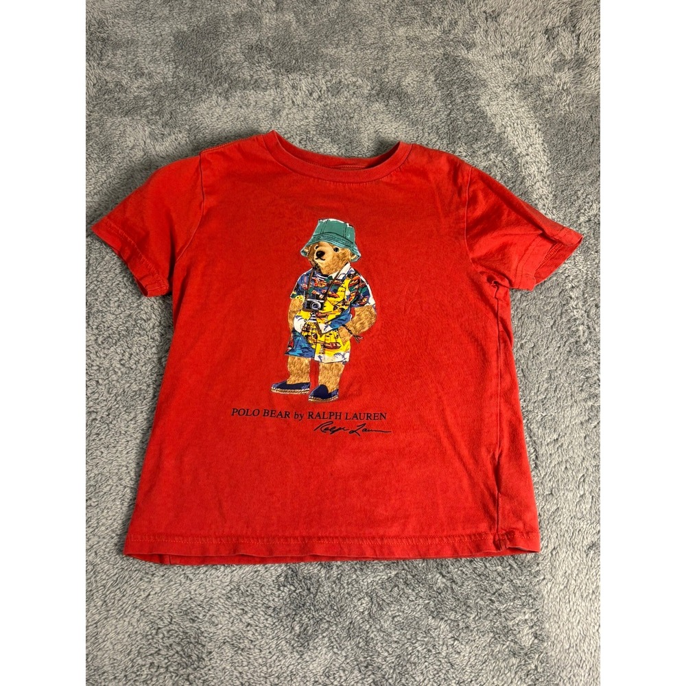 Polo Ralph Lauren Boys Red Polo Bear Vacation Graphic T-Shirt Size 6